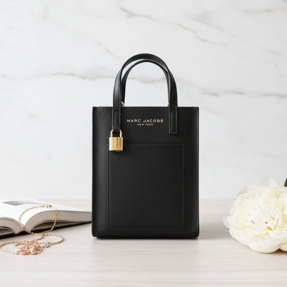 MARC JACOBS LEATHER MICRO TOTE BAG w GOLD HARDWARE - Picture 1 of 6
